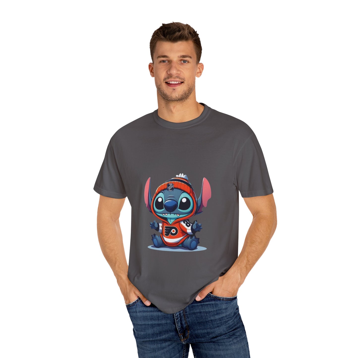 Stitch-Inspired Unisex Garment-Dyed T-Shirt, Cute Cartoon Tee, , Gift for Fans, Streetwear Style