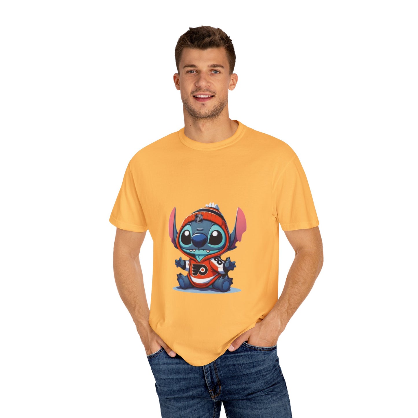Stitch-Inspired Unisex Garment-Dyed T-Shirt, Cute Cartoon Tee, , Gift for Fans, Streetwear Style