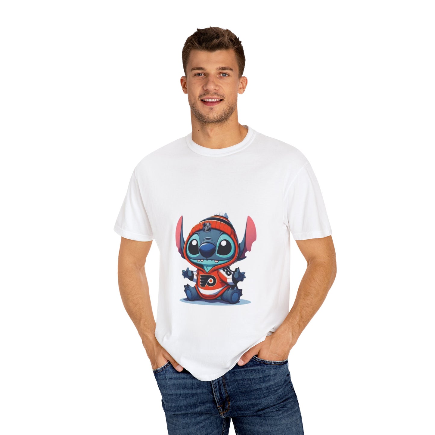 Stitch-Inspired Unisex Garment-Dyed T-Shirt, Cute Cartoon Tee, , Gift for Fans, Streetwear Style