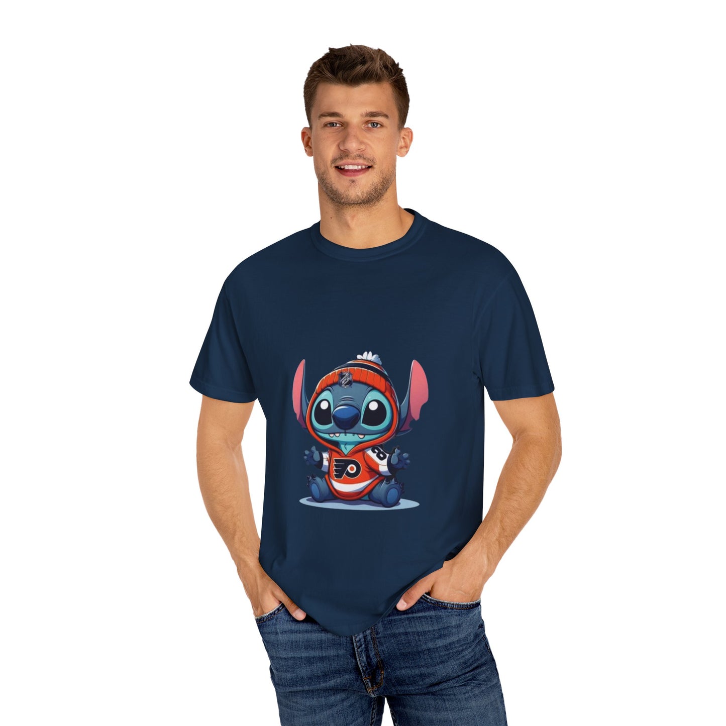 Stitch-Inspired Unisex Garment-Dyed T-Shirt, Cute Cartoon Tee, , Gift for Fans, Streetwear Style