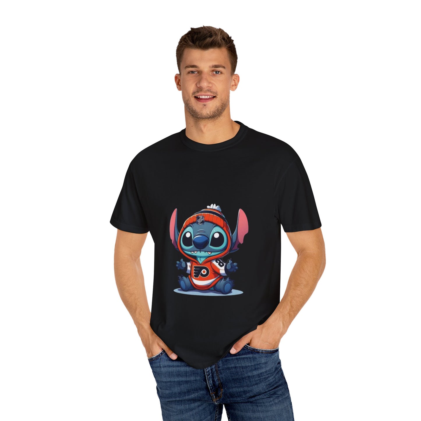 Stitch-Inspired Unisex Garment-Dyed T-Shirt, Cute Cartoon Tee, , Gift for Fans, Streetwear Style