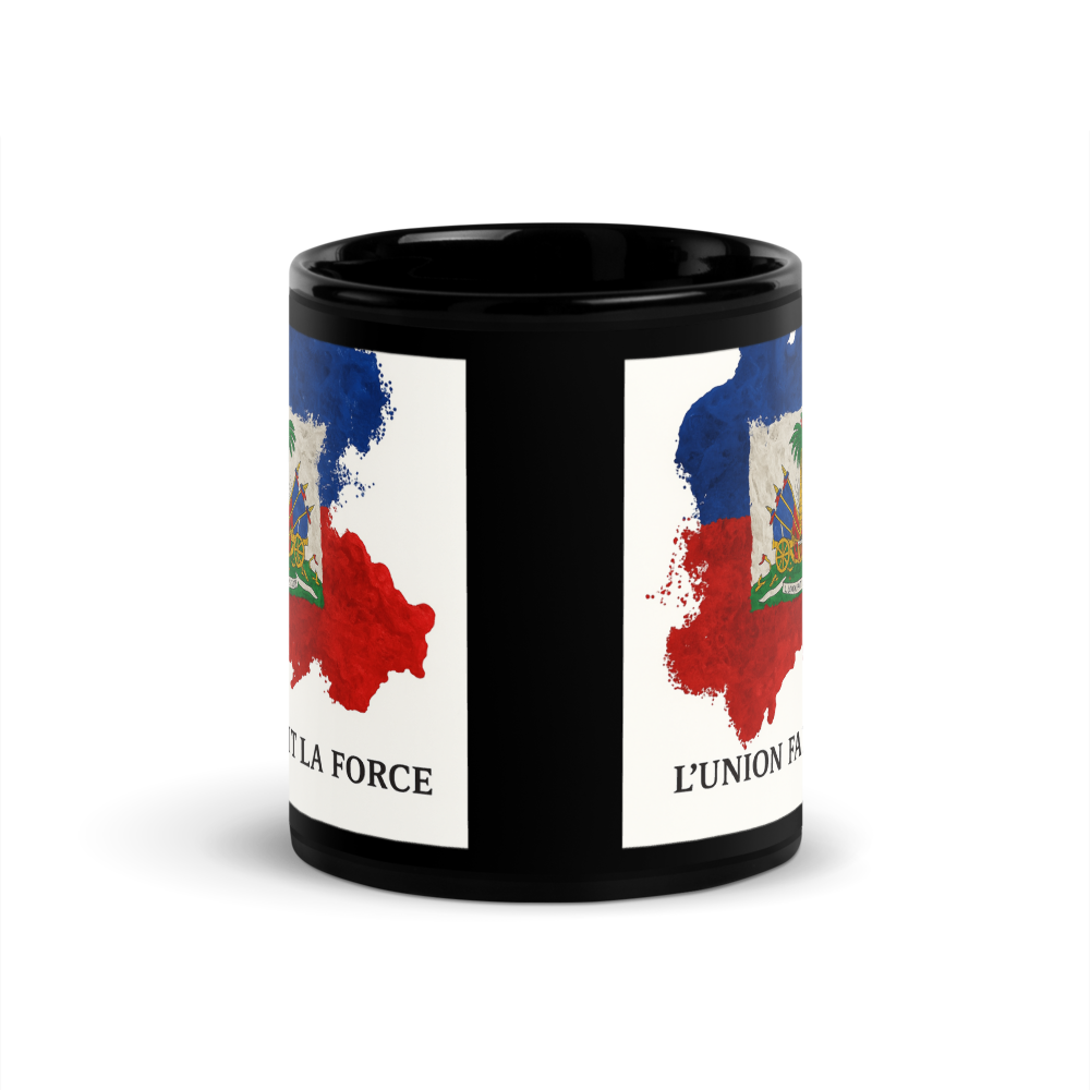 L'Union Fait La Force Ceramic Coffee Mug Black Glossy 15 oz Non-BPA Free Dishwasher & Microwave Safe Drinkware Reusable Sturdy Cup