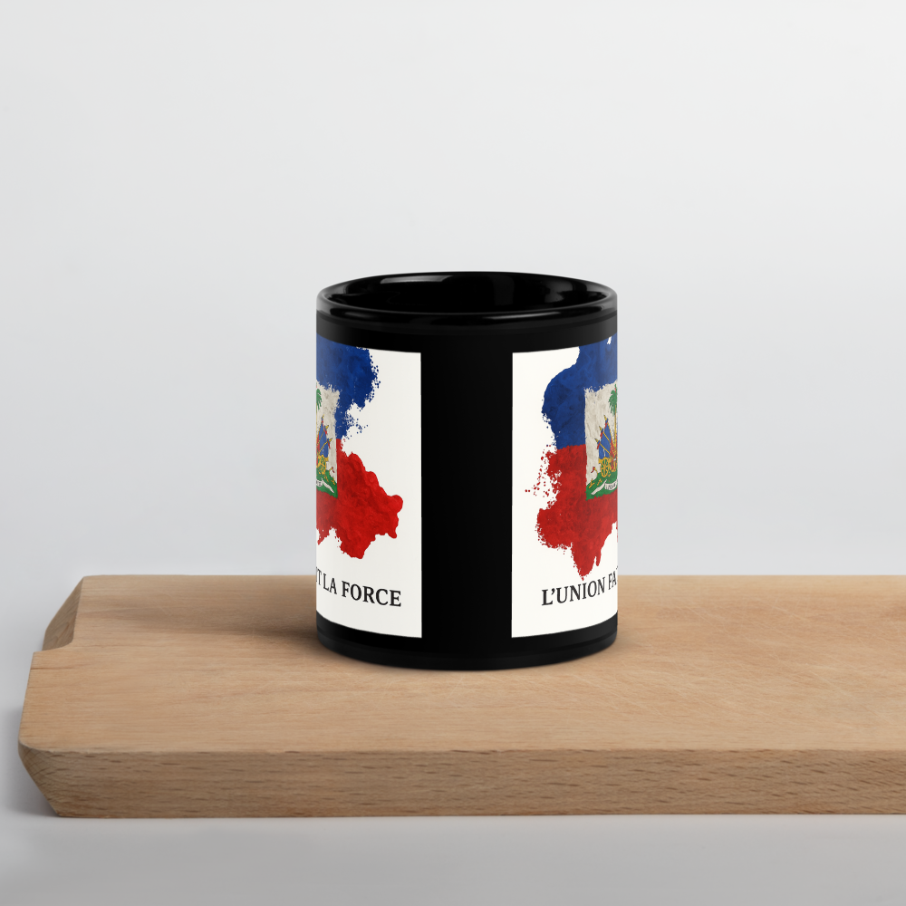 L'Union Fait La Force Ceramic Coffee Mug Black Glossy 15 oz Non-BPA Free Dishwasher & Microwave Safe Drinkware Reusable Sturdy Cup