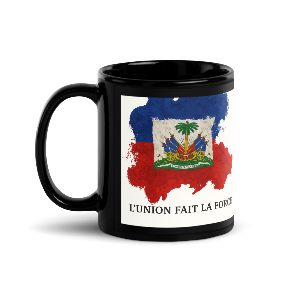 L'Union Fait La Force Ceramic Coffee Mug Black Glossy 15 oz Non-BPA Free Dishwasher & Microwave Safe Drinkware Reusable Sturdy Cup