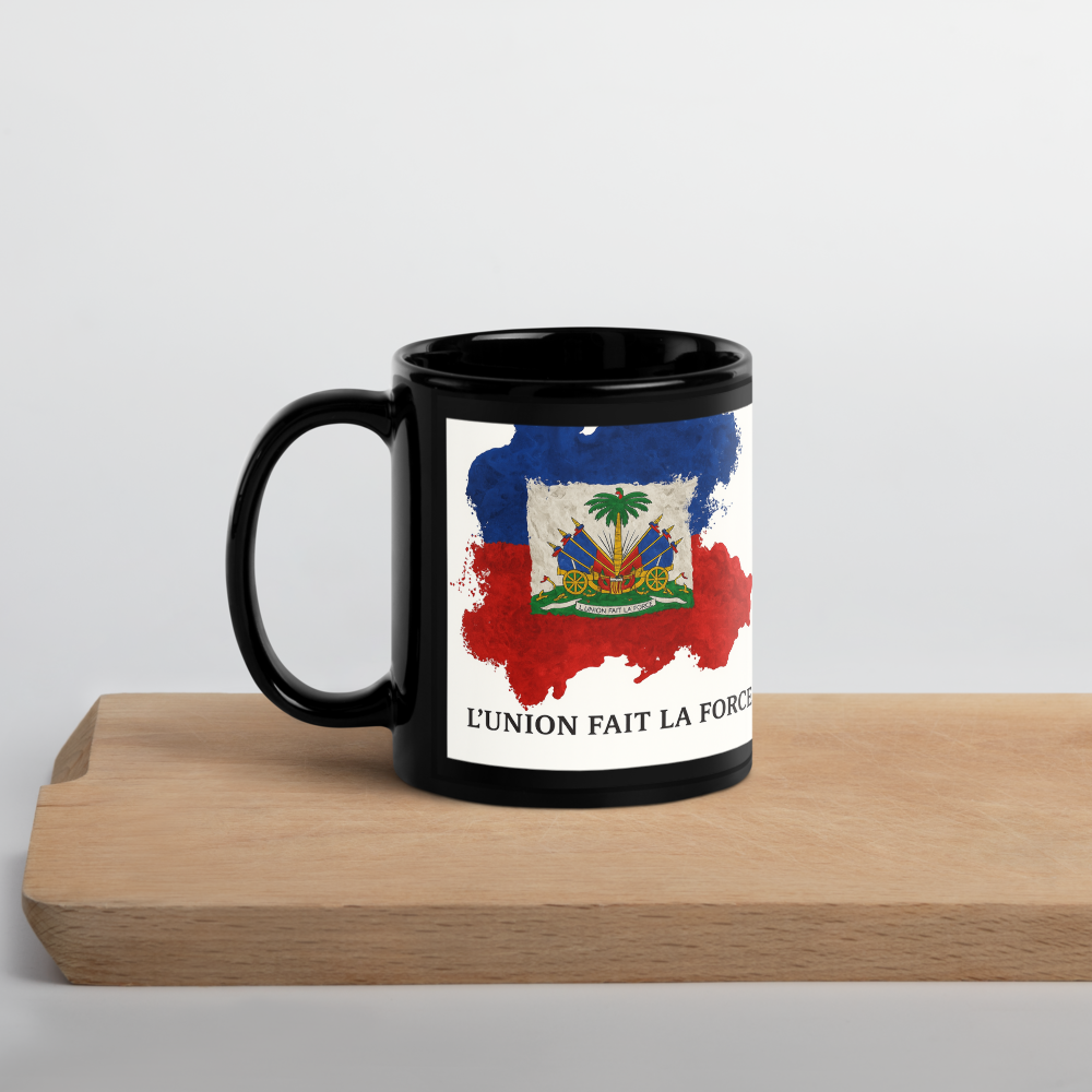L'Union Fait La Force Ceramic Coffee Mug Black Glossy 15 oz Non-BPA Free Dishwasher & Microwave Safe Drinkware Reusable Sturdy Cup