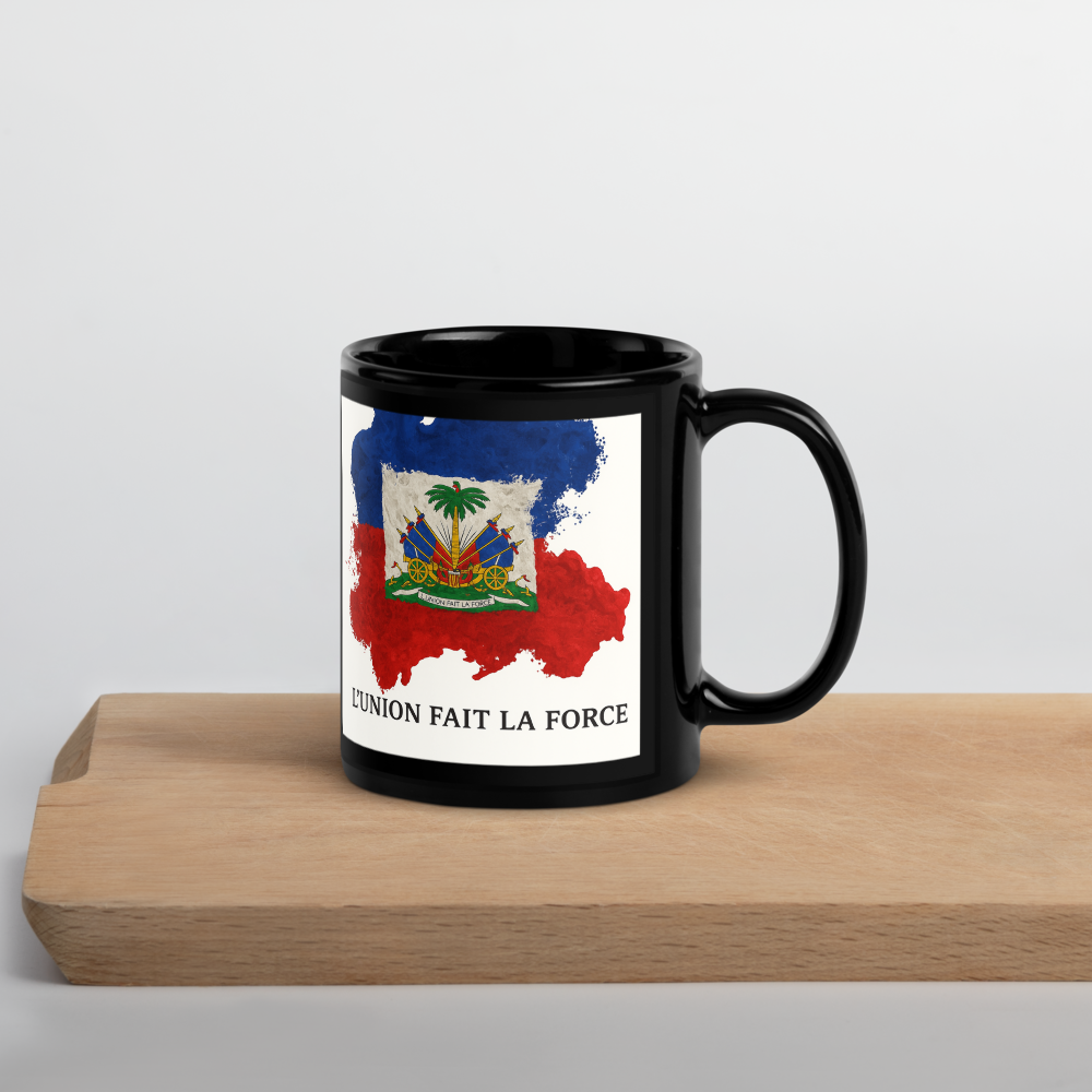 L'Union Fait La Force Ceramic Coffee Mug Black Glossy 15 oz Non-BPA Free Dishwasher & Microwave Safe Drinkware Reusable Sturdy Cup