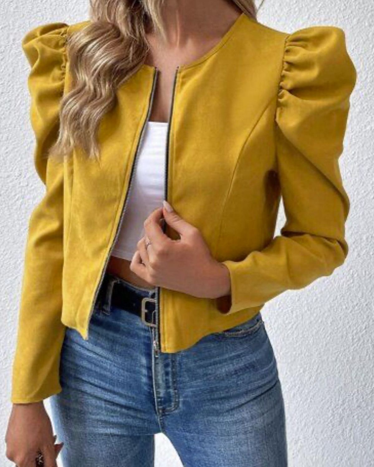 Round Neck Cardigan Zipper Bubble Long Sleeve Coat Women's Clothing