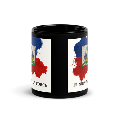 L'Union Fait La Force Ceramic Coffee Mug Black Glossy 15 oz Non-BPA Free Dishwasher & Microwave Safe Drinkware Reusable Sturdy Cup