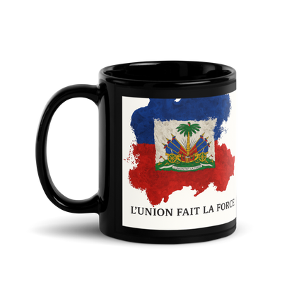 L'Union Fait La Force Ceramic Coffee Mug Black Glossy 15 oz Non-BPA Free Dishwasher & Microwave Safe Drinkware Reusable Sturdy Cup