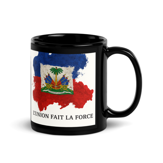 L'Union Fait La Force Ceramic Coffee Mug Black Glossy 15 oz Non-BPA Free Dishwasher & Microwave Safe Drinkware Reusable Sturdy Cup
